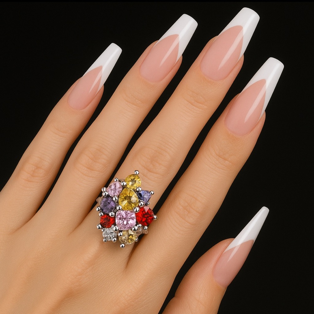 Boutique New Ela Multi-Stone Cocktail Ring • Rhodium Plated Brass • AAA CZ